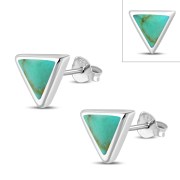 6pairs, Turquoise Triangle Silver Stud Earrings - e348